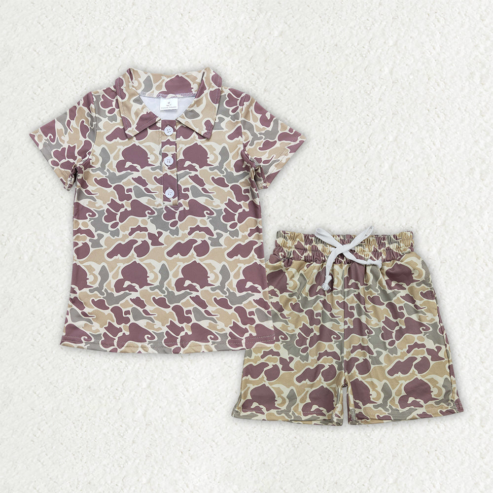 BSSO2046 Hunting Camo Polo Boys Shorts Outfits