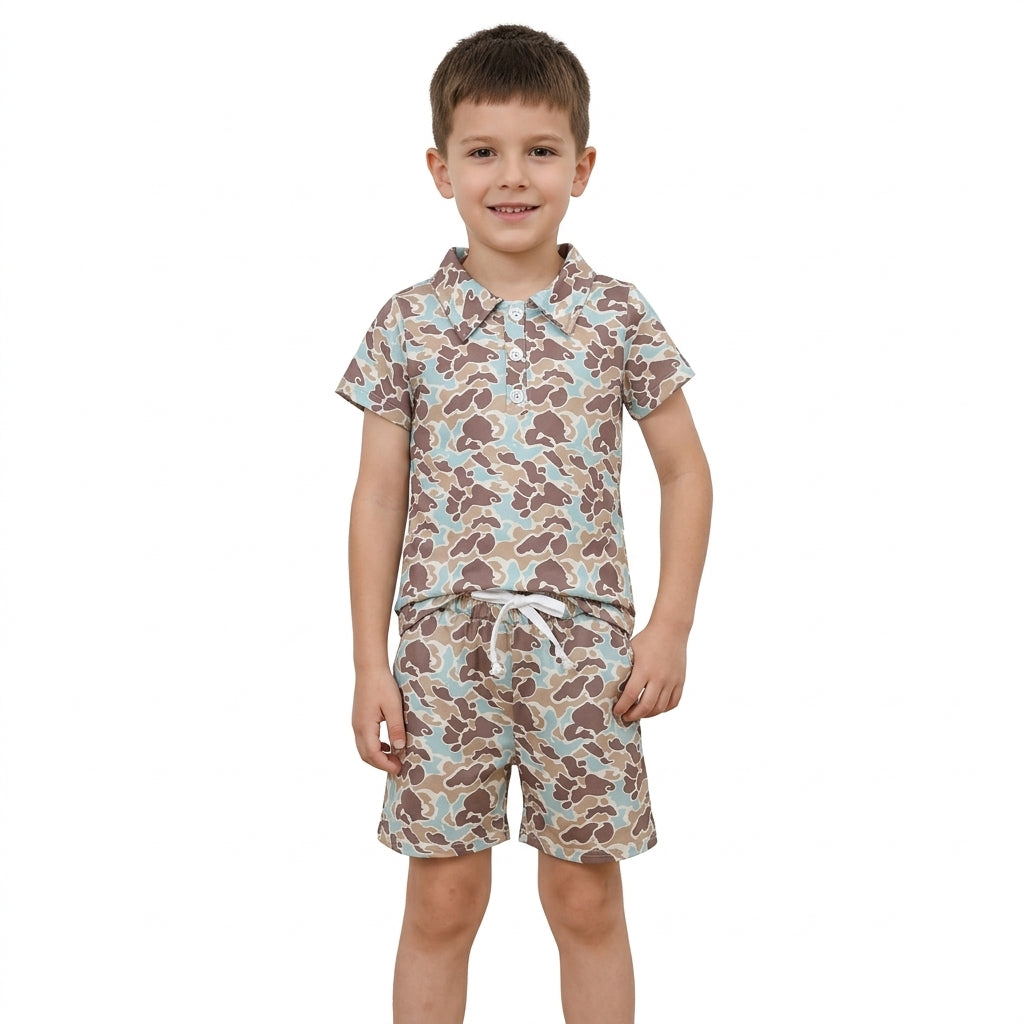 BSSO2047 Hunting Camo Polo Boys Shorts Outfits