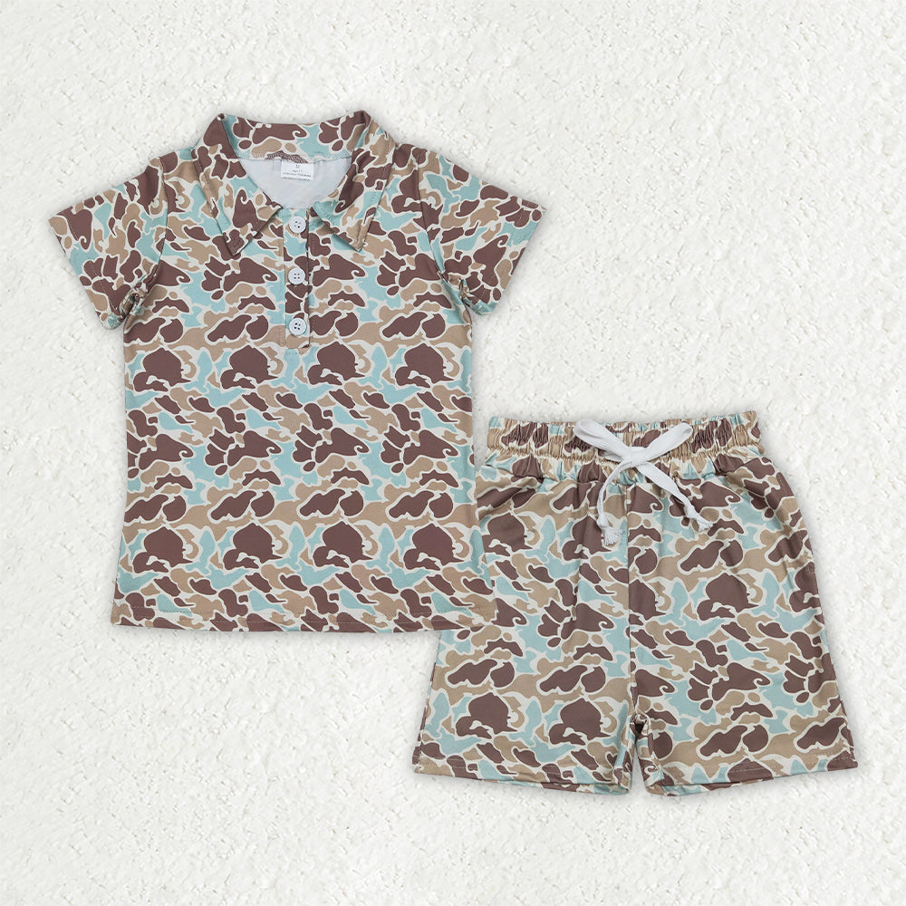 BSSO2047 Hunting Camo Polo Boys Shorts Outfits