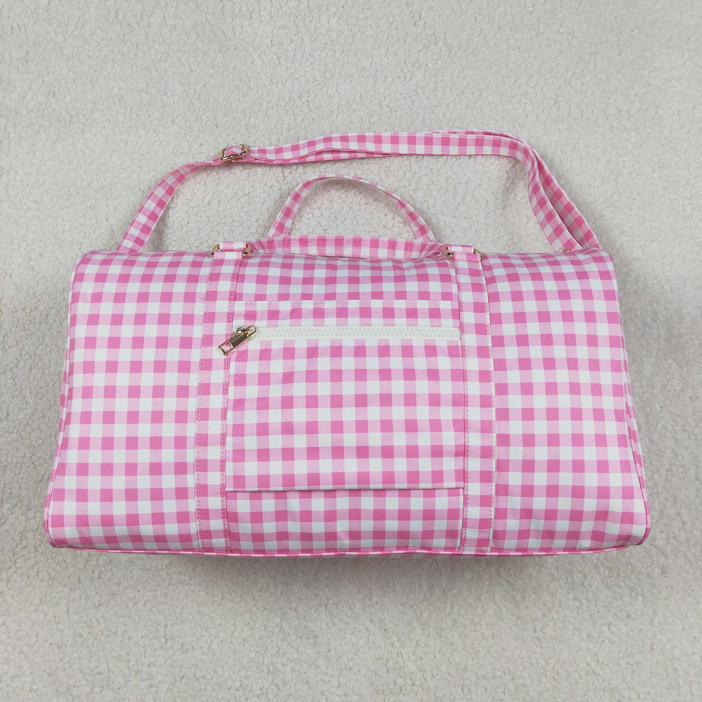 NEW BA0302 Pink Ruffle Plaid Gym Bag Boutique Travel Bag Handbag 7.9*18.5*11.2 inches 202512 RTS