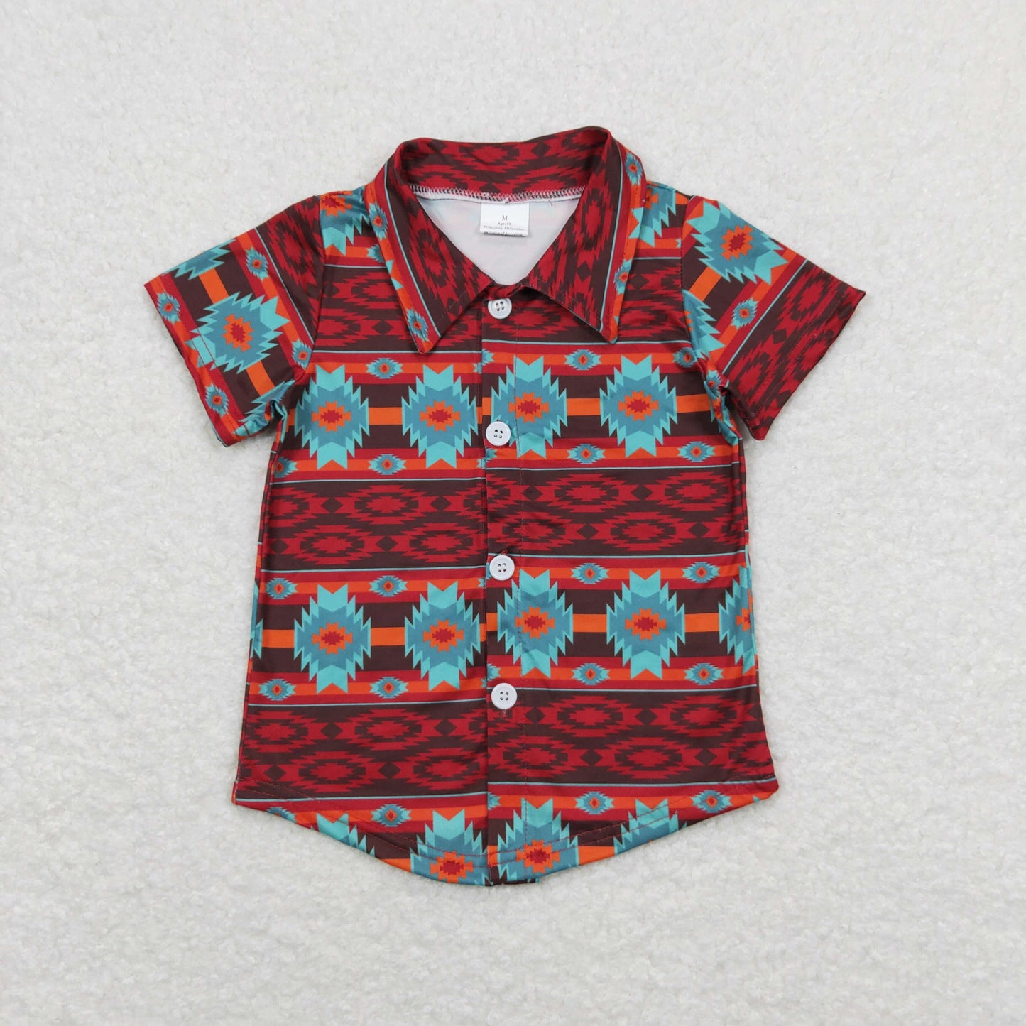 BT0582 Boys Polo Shirts Geometric Red Button-down Short-sleeved Top  20240408 RTS