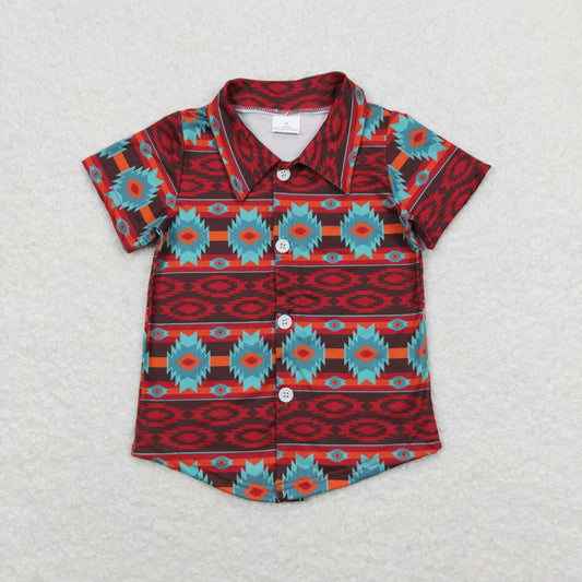 BT0582 Boys Polo Shirts Geometric Red Button-down Short-sleeved Top  20240408 RTS