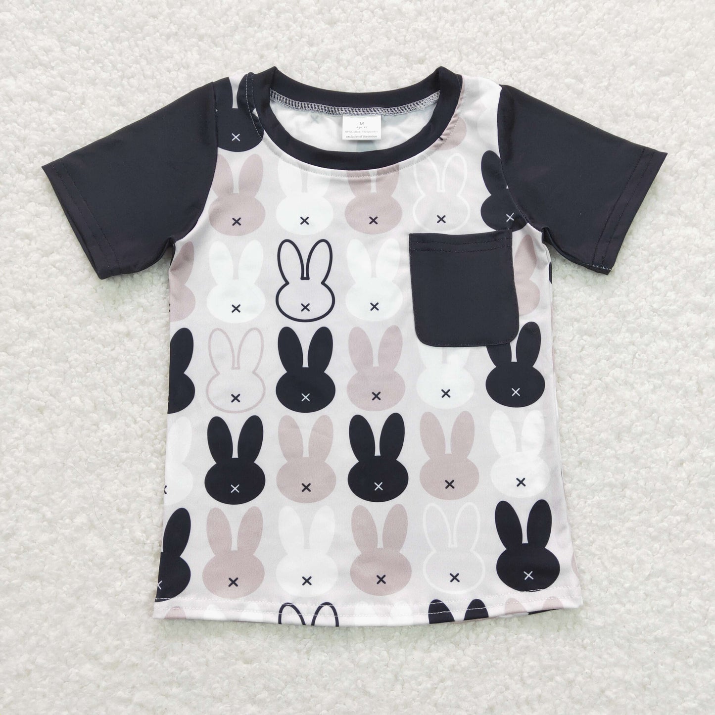 BT0589 Bunny Plaid Pocket Short Sleeve Boys Top Shirts RTS 202507
