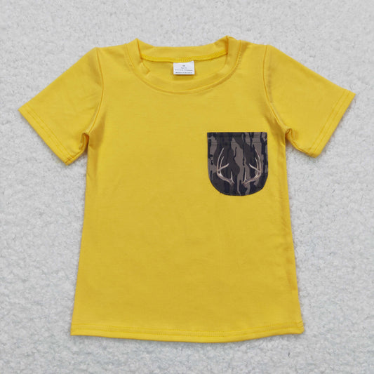BT0604 Army Green Camo Pocket Yellow Short Sleeve Boys Top RTS 202508