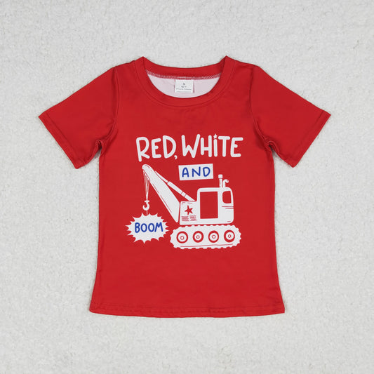 BT0652 red white boom Red short sleeve top high quality boys clothing