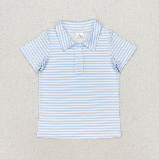 BT0653 Light blue striped short sleeve top high quality new born baby clothes