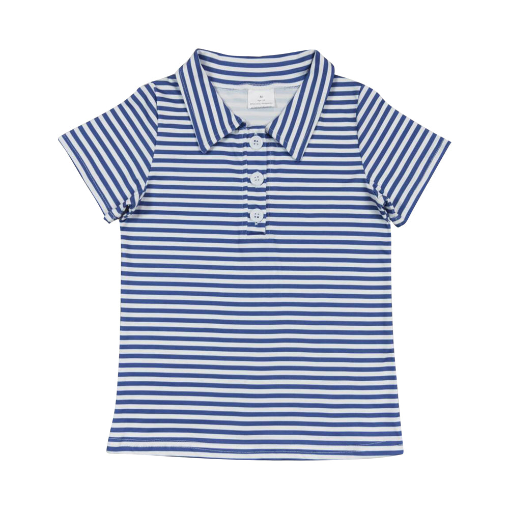 BT0654 Dark Blue Striped Polo Short sleeve top Boy Boutique Outfit  RTS 202412