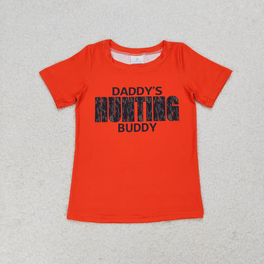 BT0672 daddy's hunting buddy Orange short sleeve tops high quality wholesale boys summer clothing sets