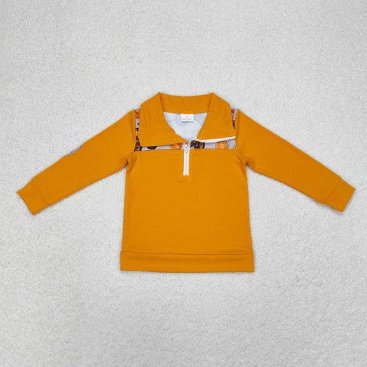 BT0695 Pumpkin truck tractor Orange gray zipper long sleeve top kids clothing wholesale
