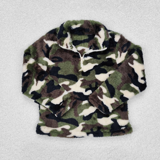 BT0737  Camouflage Rice Green Zipper Fleece Jacket Long Sleeve Boys Top RTS 202509