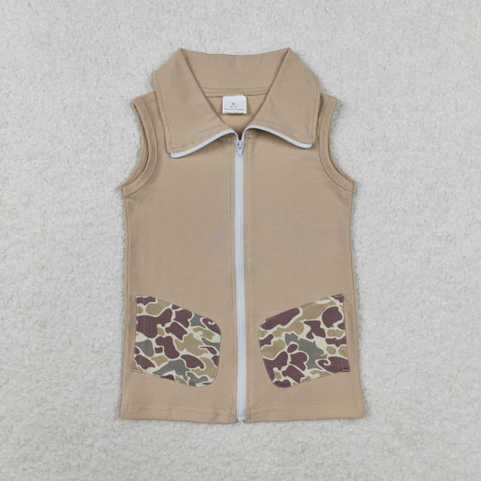 BT0741 RTS Camo pocket zipper sleeveless top