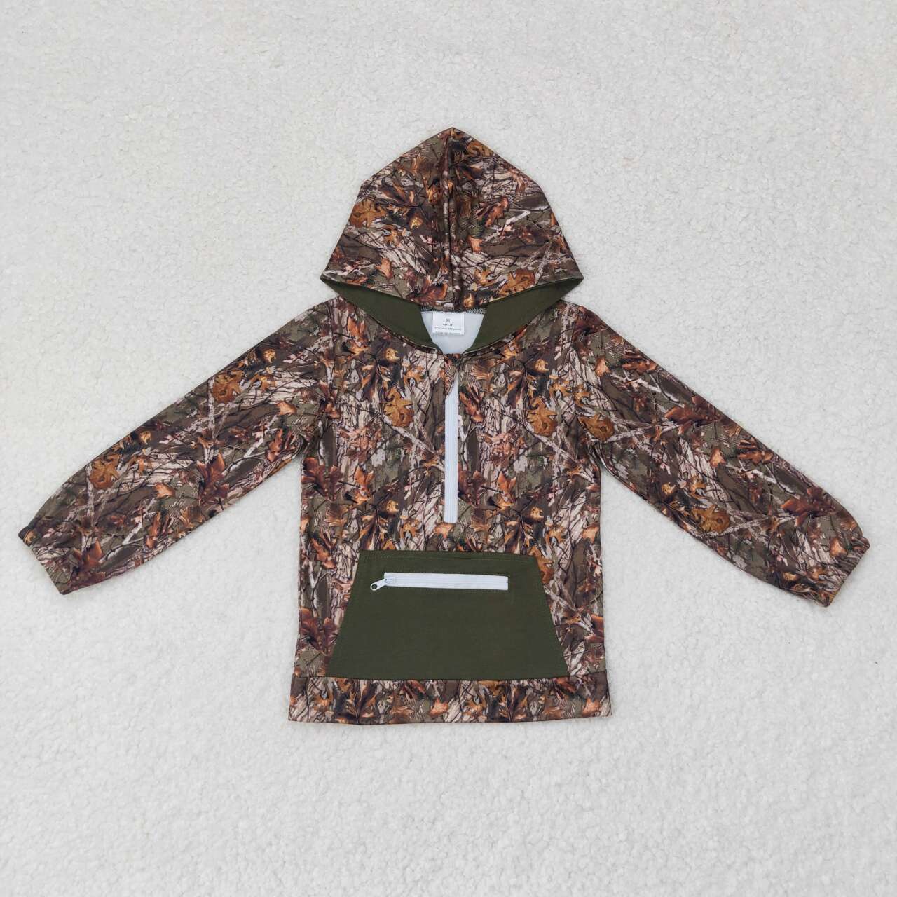 BT0756 Long-Sleeved Hooded Top with Camo Zipper Pocket Casual Cotton Western Clothes with Cartoon Pattern No MOQ