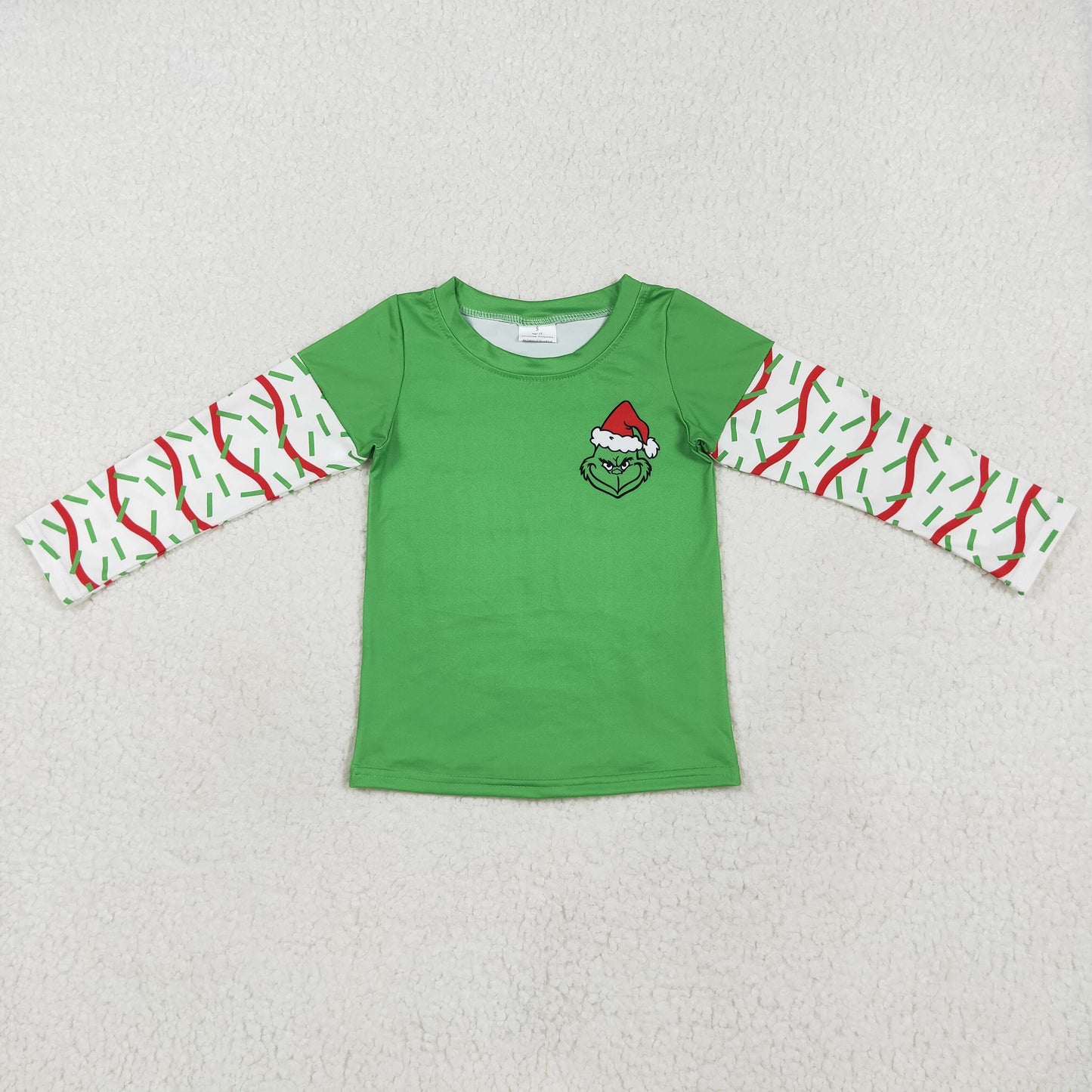 BT0770 grinch red and green wavy stitching long-sleeved top