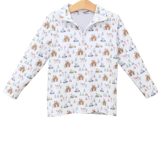 Preorder BT0797 NO MOQ Christmas Engineering car House white zipper long sleeve top