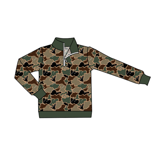 Preorder BT0799 NO MOQ Duck brown green camouflage zip-up long-sleeved top