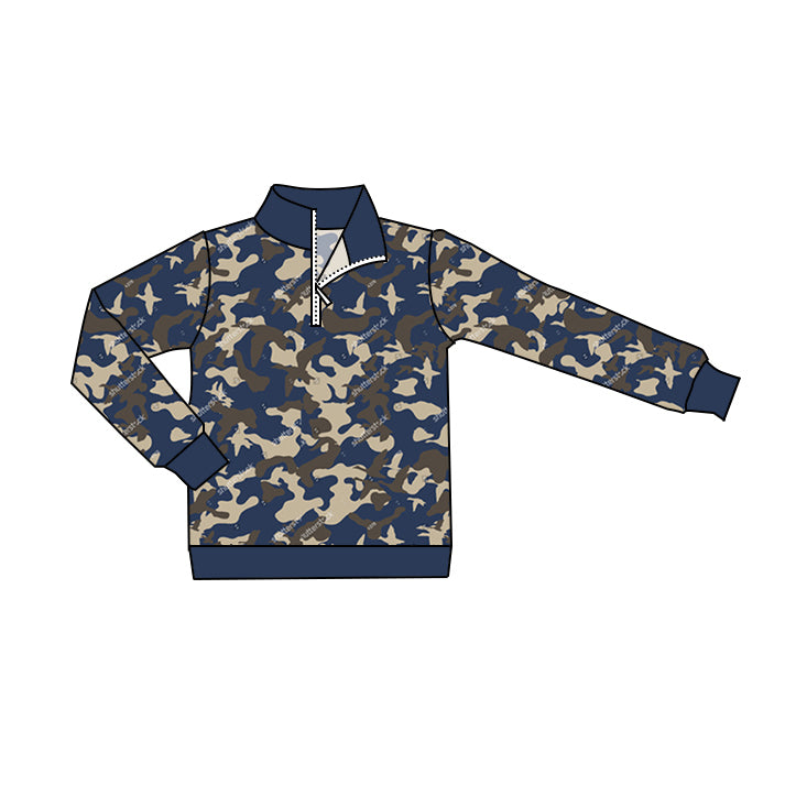 Preorder BT0800 NO MOQ navy blue camouflage zip-up long-sleeved top