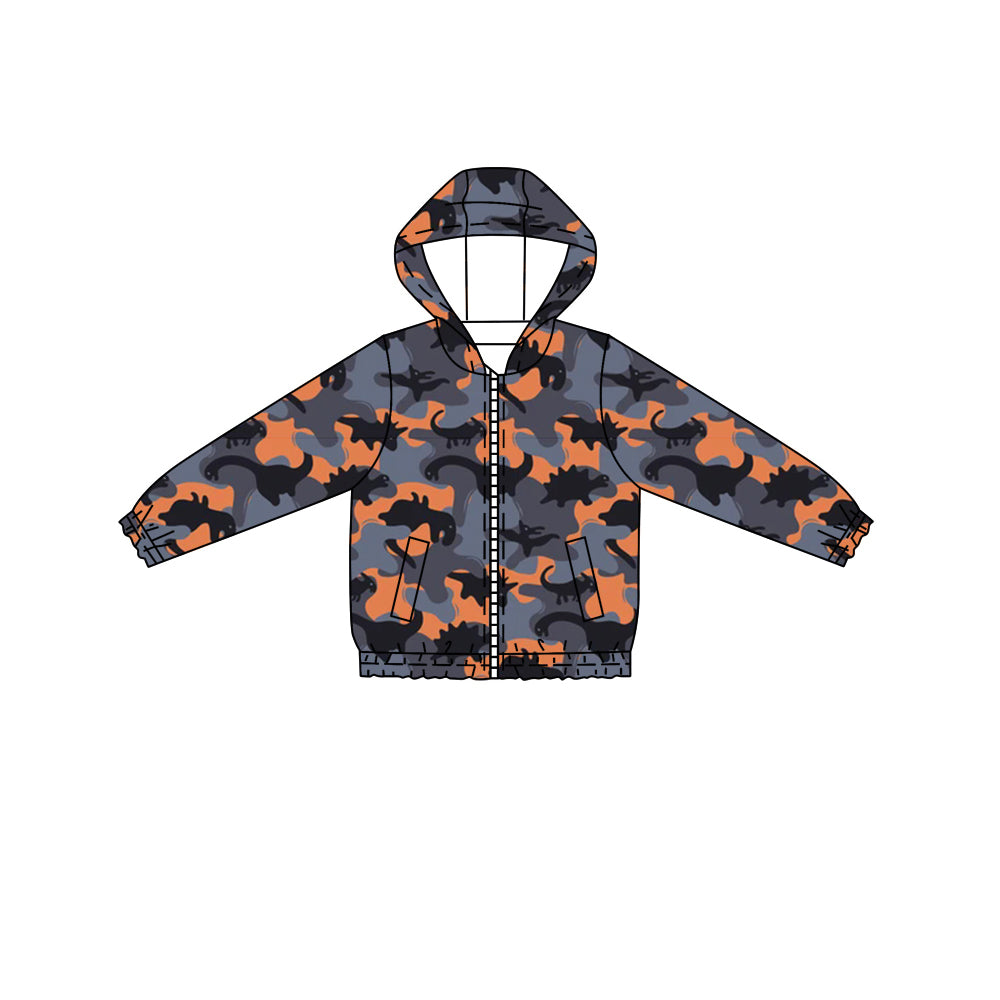 Preorder BT0803 NO MOQ Dinosaur blue orange camouflage zip-up hooded long-sleeved top