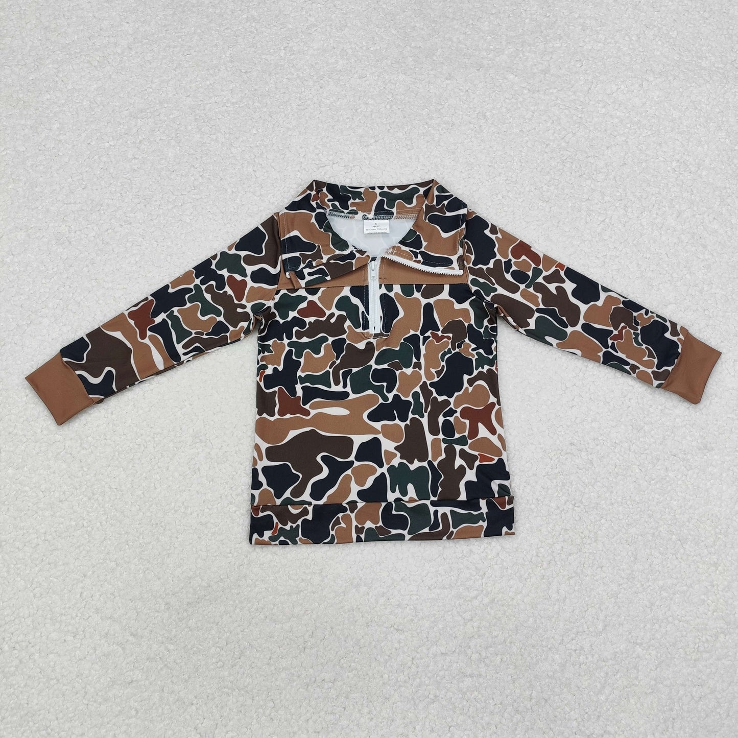 BT0810 Brown green camouflage beige zip-up long-sleeved top