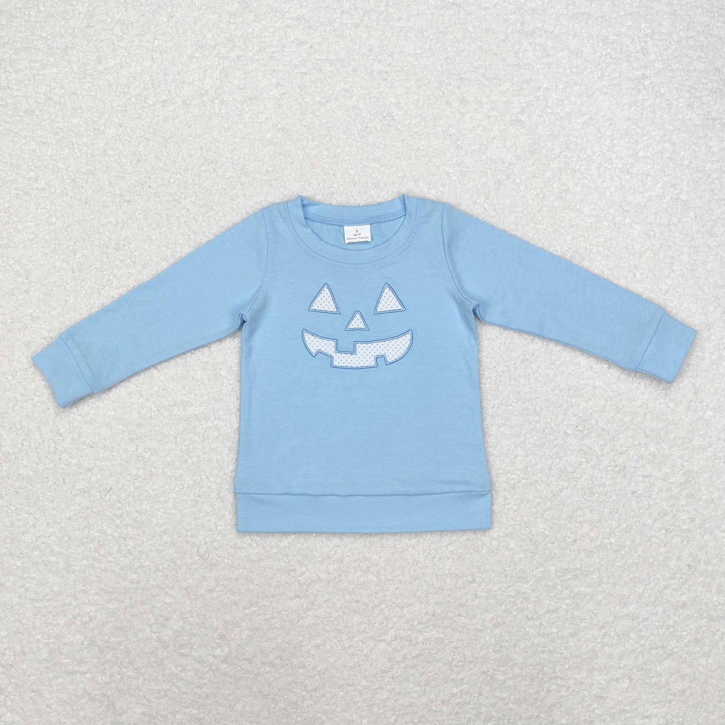 BT0832 Embroidered Halloween Demon Smile blue long sleeve top