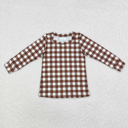 BT0853 Brown plaid long-sleeved top