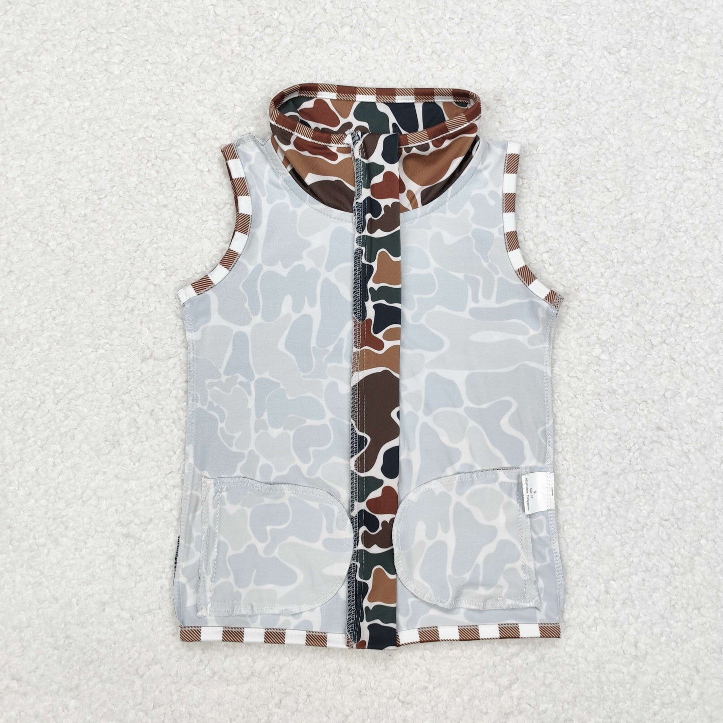 BT0856 Brown checked edge camo beige sleeveless zipper vest New arrival