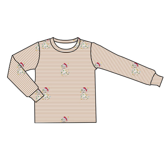 Preorder BT0859 Christmas puppy lights striped long-sleeved top