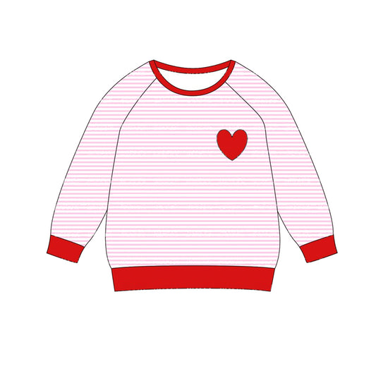 Preorder BT0866 Red heart pink striped long sleeve top high quality