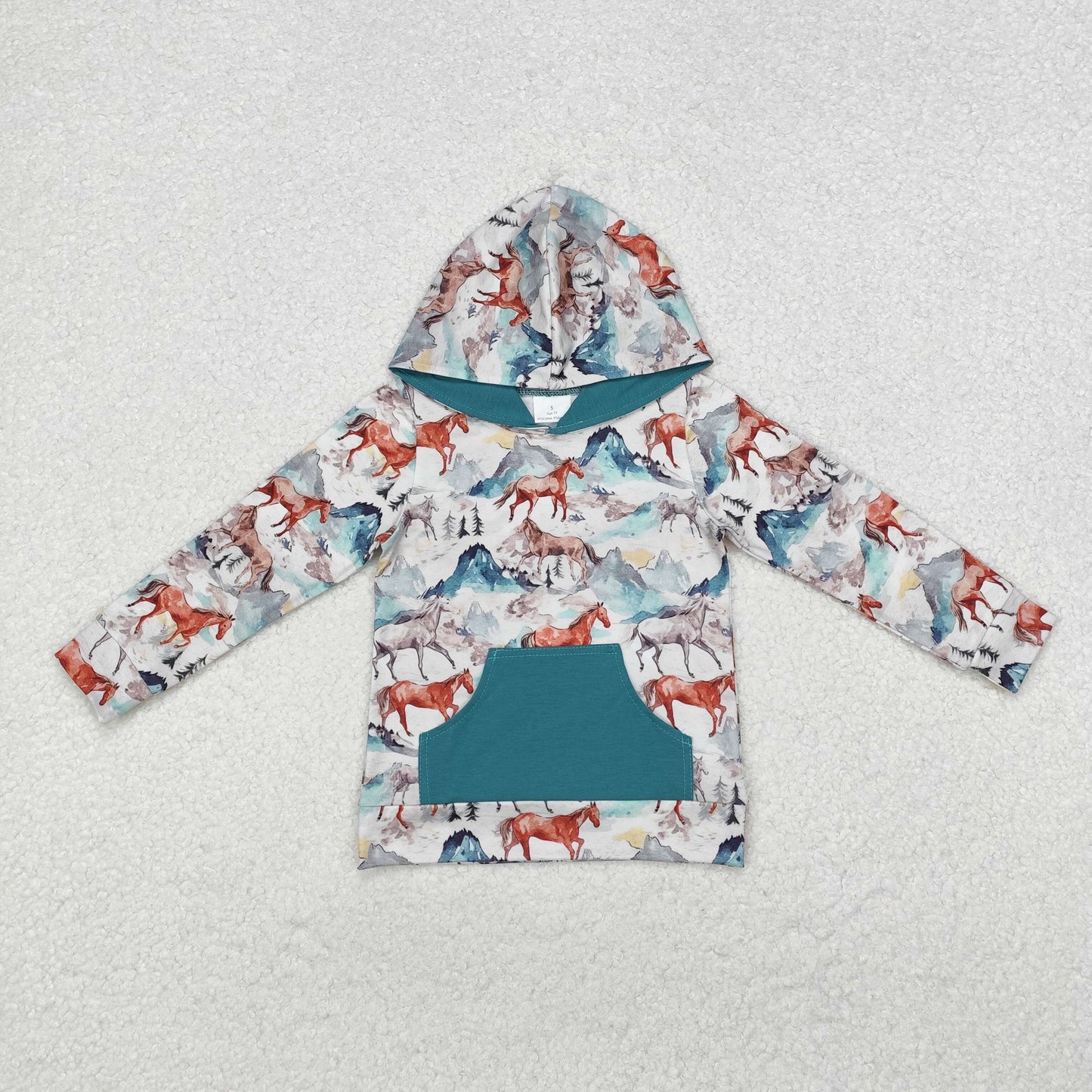 BT0868 Cowboy Horse Pattern Pocket Hooded Long-Sleeved Boys Top RTS 202509