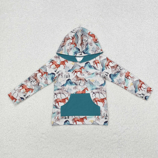BT0868 Cowboy Horse Pattern Pocket Hooded Long-Sleeved Boys Top RTS 202509