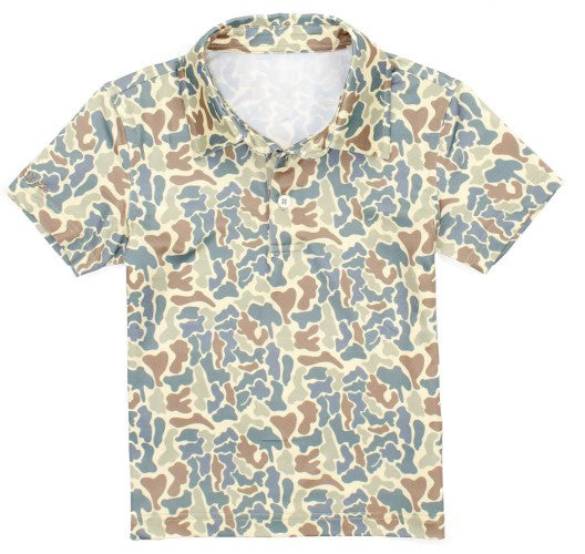 Preorder BT0869 Brown, green and blue camouflage button-up short-sleeved top