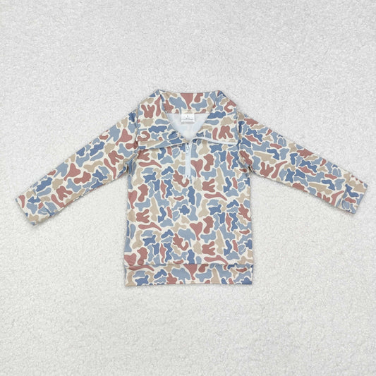 BT0870 Brown, Green and Blue Camouflage Zip-up Long-Sleeved Boys Top RTS 202509