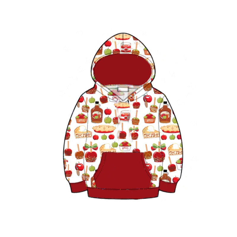 Preorder BT0871 Apple pie food Red pocket hooded long sleeve top high quality wholesale