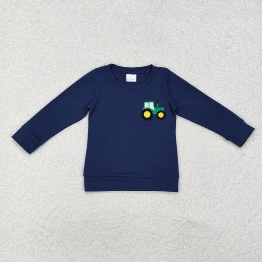 BT0879 Embroidered Tractor Navy Long Sleeve Boys Top RTS 202509