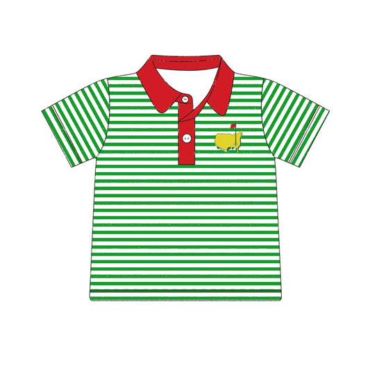 Preorder BT0890 Red Flag map Golf course Green striped short-sleeved top