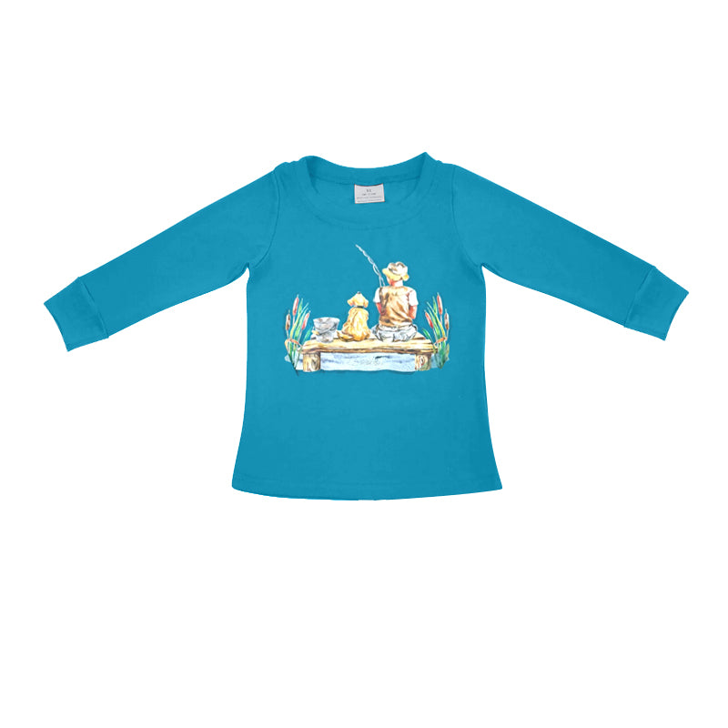 Preorder BT0895 Puppy boy fishing blue long sleeve top