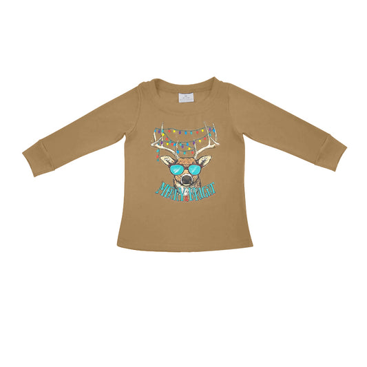 Preorder BT0897 merry bright deer lights brown long sleeved top