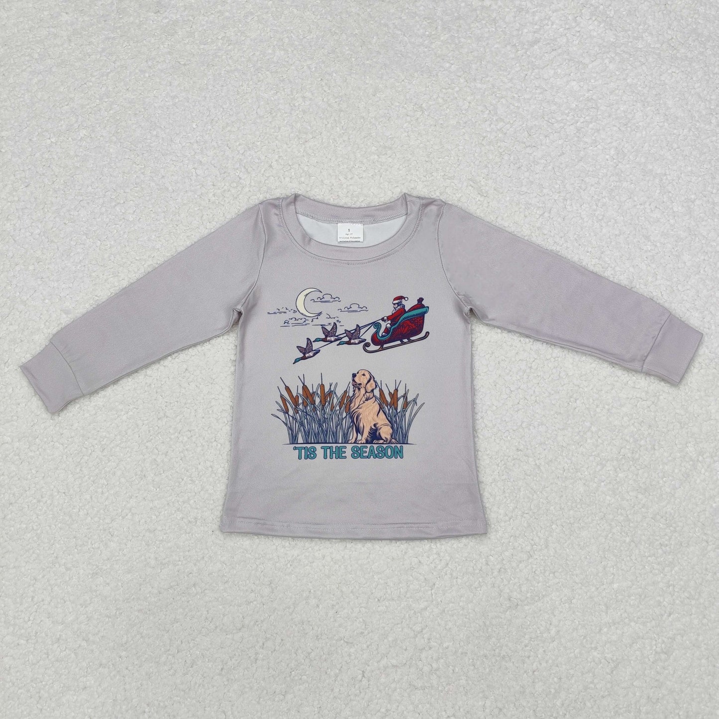 BT0899 tis the season Santa Duck Puppy gray long sleeve top new arrival