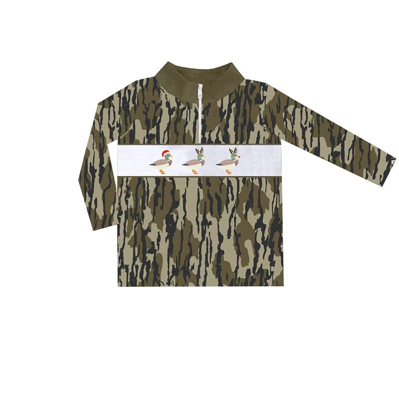 Preorder BT0901 Christmas Duck camouflage army green zip-up long-sleeved top