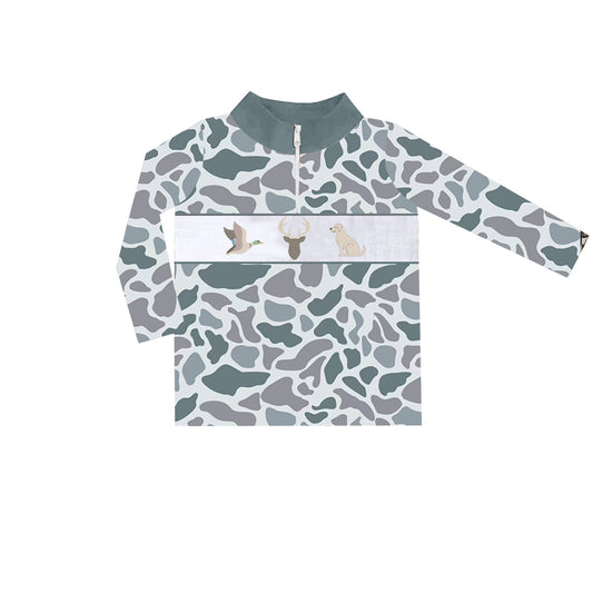 Preorder BT0904 Duck Elk Puppy camouflage gray blue zip-up long-sleeved top