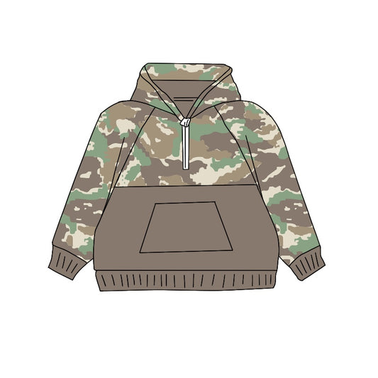 Preorder BT0909 Camouflage brown green zip-up pocket hooded long-sleeved top