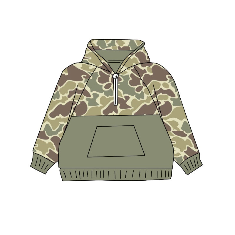 Preorder BT0913 Camouflage zipper pocket hooded long-sleeved top