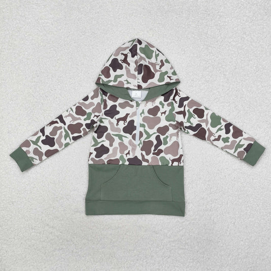 BT0914 Puppy Duck Hunting Pocket Green Camouflage Zipper Hooded Long-Sleeved Boys Top RTS 20241129