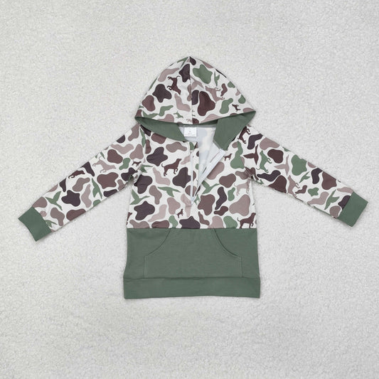 BT0914 Puppy Duck Hunting Pocket Green Camouflage Zipper Hooded Long-Sleeved Boys Top RTS 20241129