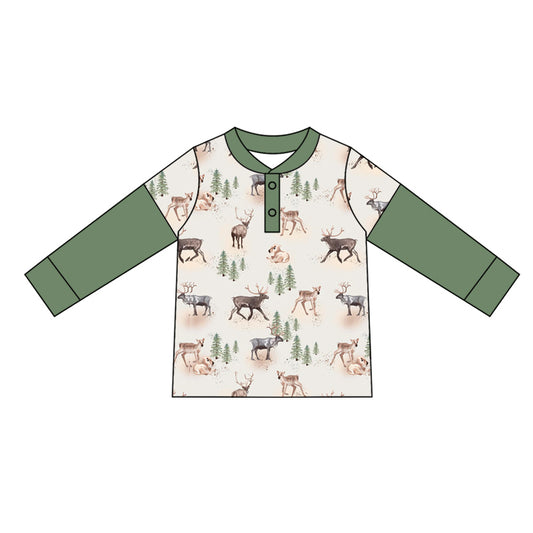 Preorder BT0917 Elk animal green patchwork long sleeve top