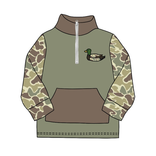 Preorder BT0926 Brown and green camouflage duck pocket zipper long-sleeved top