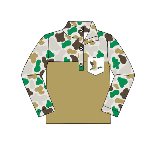 Preorder BT0934 Duck camouflage Army green button-up long sleeve top high quality wholesale