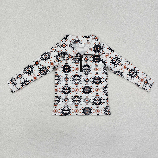 BT0937 Geometric white zipper long sleeve top high quality