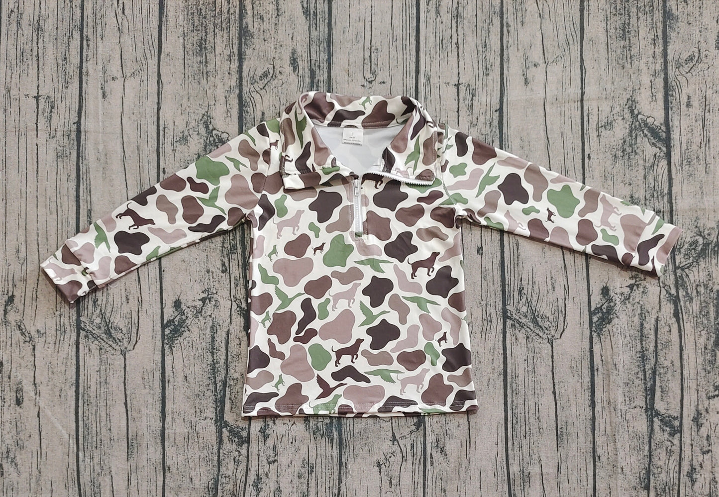 BT0955 Puppy Duck Hunting Camo Zipper Long-Sleeved Boys T-Shirt 202509 RTS