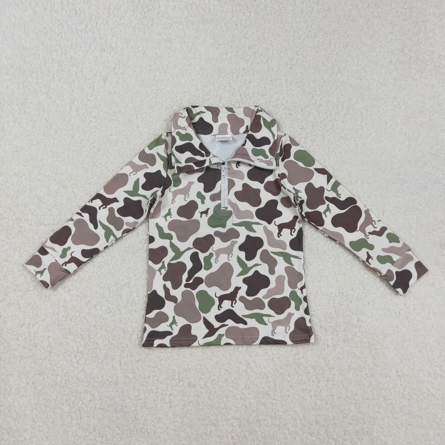 BT0955 Puppy Duck Hunting Camo Zipper Long-Sleeved Boys T-Shirt 202509 RTS