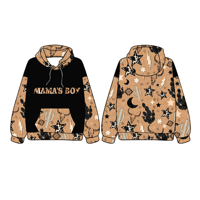 Preorder BT1015 mama's boy Mountain cow cactus Moon Star pocket brown and black hooded long-sleeved top